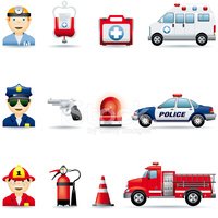 200x200 Icon Set, Emergency Services Stock Vectors