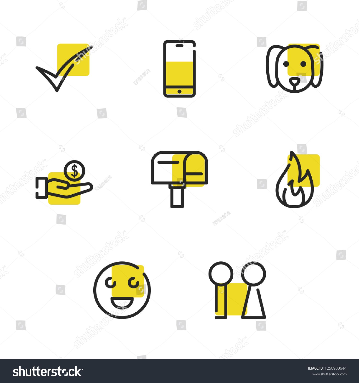 1500x1600 Cellphone Icon With Hand Money, Tick, Emoji Symbols Set Of Vote