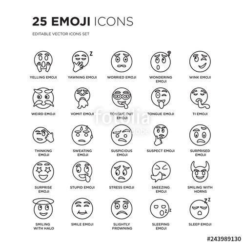 Set Of Emoji Linear Icons Such As Yelling Emoji, Yawning 500x500 Set Of Emoji Linear Icons Such As Yelling Emoji, Yawning