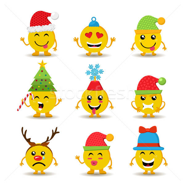 600x600 Holiday Emoji Icon Set For Christmas And New Year Vector
