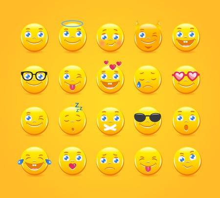 450x405 Cute Cartoon Emoticons Emoji Icons Set Yellow Smiles Royalty