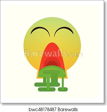 362x382 Green Cartoon Face Sick Feeling Bad People Emotion Icon, Art Print