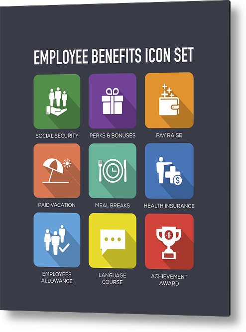 494x667 Employee Benefits Flat Icon Set Metal Print