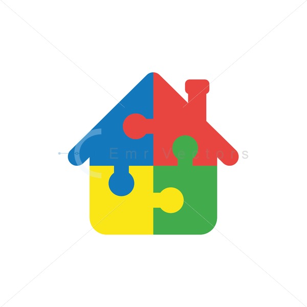 600x600 Vector House Shape Puzzle Pieces Connected Icon Concept Emr Vectors