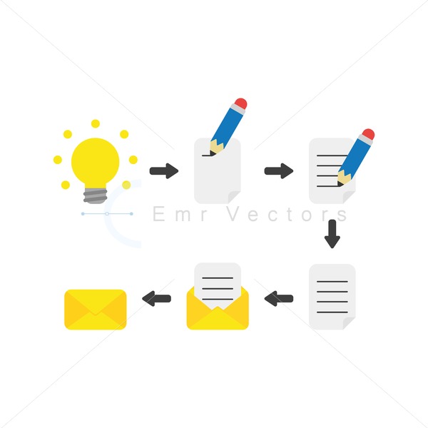600x600 Vector Idea Light Bulb, Writing On Paper With Pencil And Sending