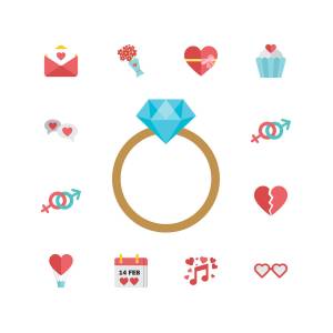300x300 Diamond Engagement Ring Icon Digital Vector February Happy
