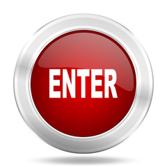 240x240 Enter Icon, Red Round Glossy Metallic Button, Web And Mobile App