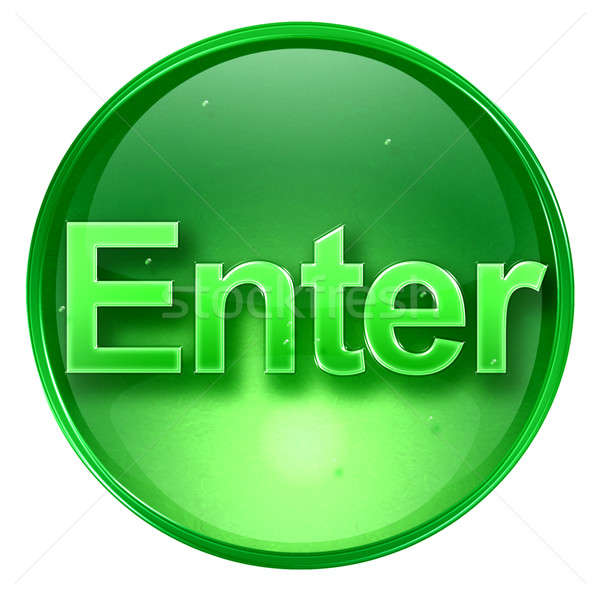 600x597 Enter Icon Green, Isolated On White Background Stock Photo