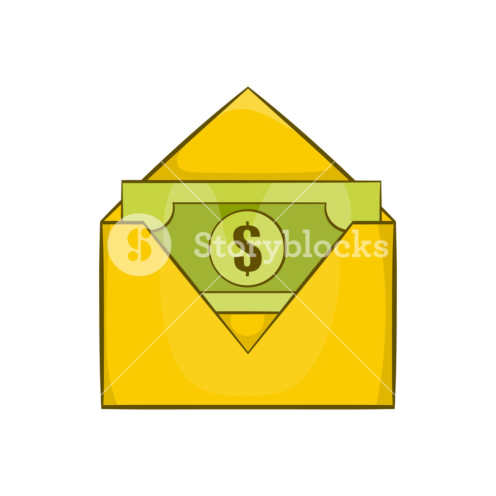 1000x1000 Dollar Bills In Yellow Paper Envelope Icon In Cartoon Style