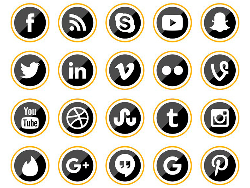 800x600 Epic Gold Flat Round Style Social Media Icons