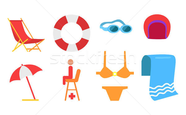 600x371 Equipment For Beach And Swimming Vector Icon Vector Illustration