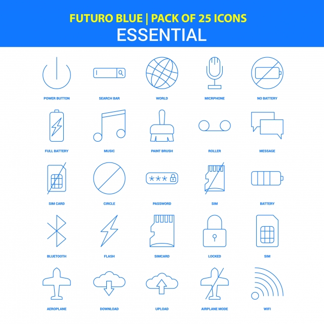 640x640 Essential Icons Futuro Blue Icon Pack, Airplane Mode, Bluetooth