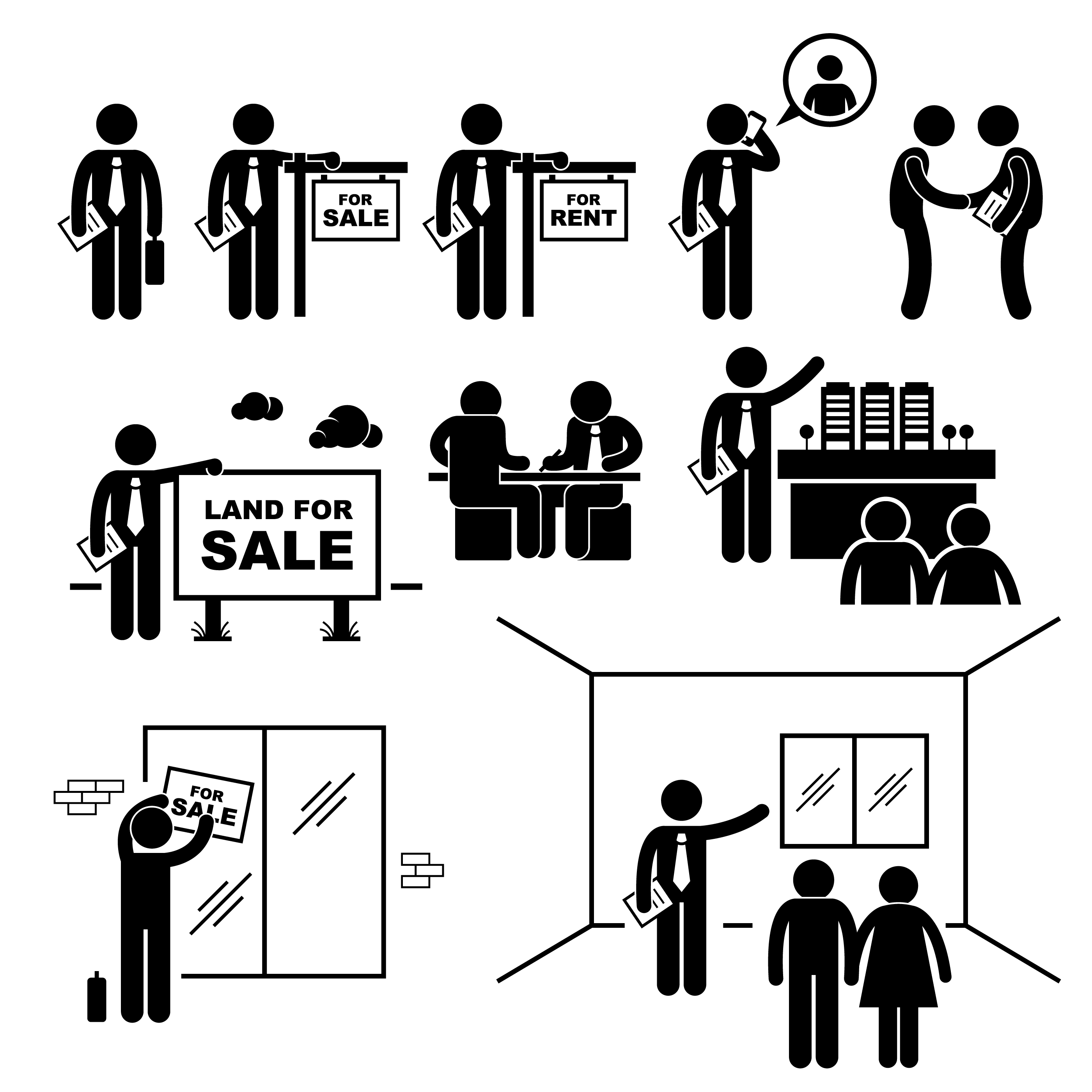 2800x2800 Property Agent Real Estate Client Customer Stick Figure Pictogram
