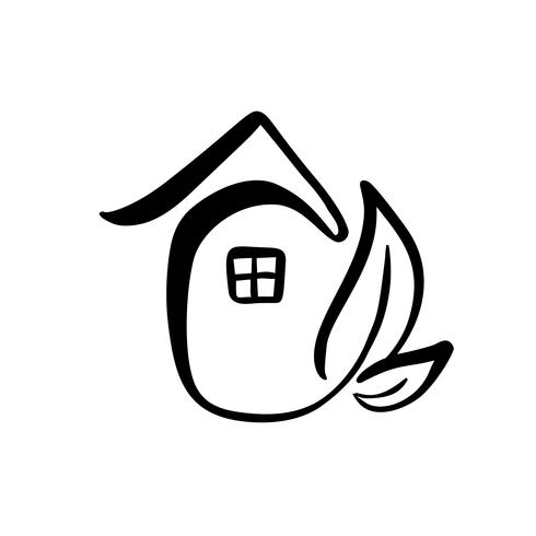 490x490 Eco House Leaf Simple Calligraphy Nature Vector Bio Icon Estate