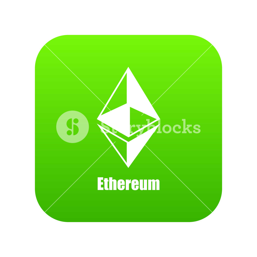 1000x1000 Ethereum Icon Green Vector Isolated On White Background Royalty