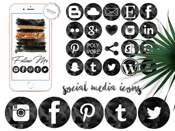 570x428 Black Watercolor Social Media Icons Black Social Icons Etsy