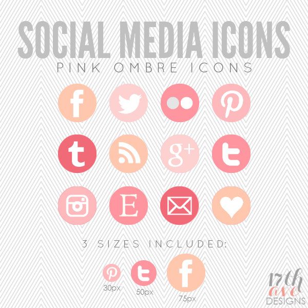 600x600 Pink Ombre Social Networking Icons For Blog Web Via Etsy