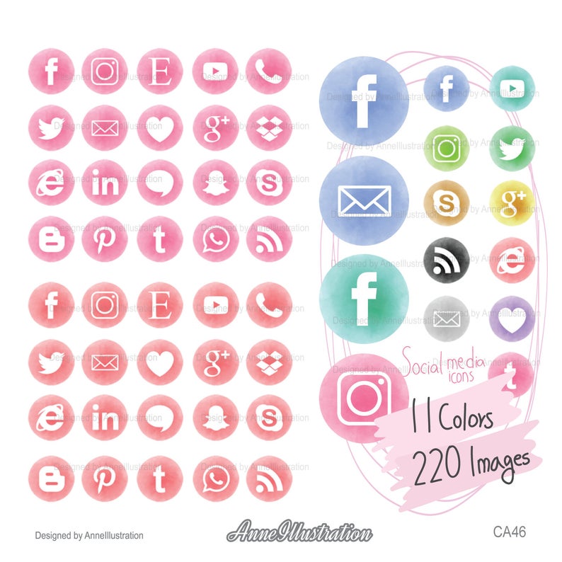 794x794 Watercolor Social Media Icons Clipartwebsite Etsy