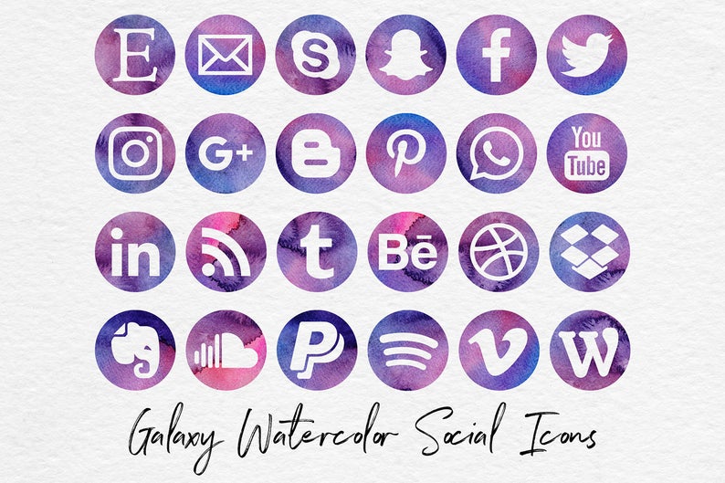 794x529 Galaxy Watercolor Social Media Icons Social Media Clipart Etsy