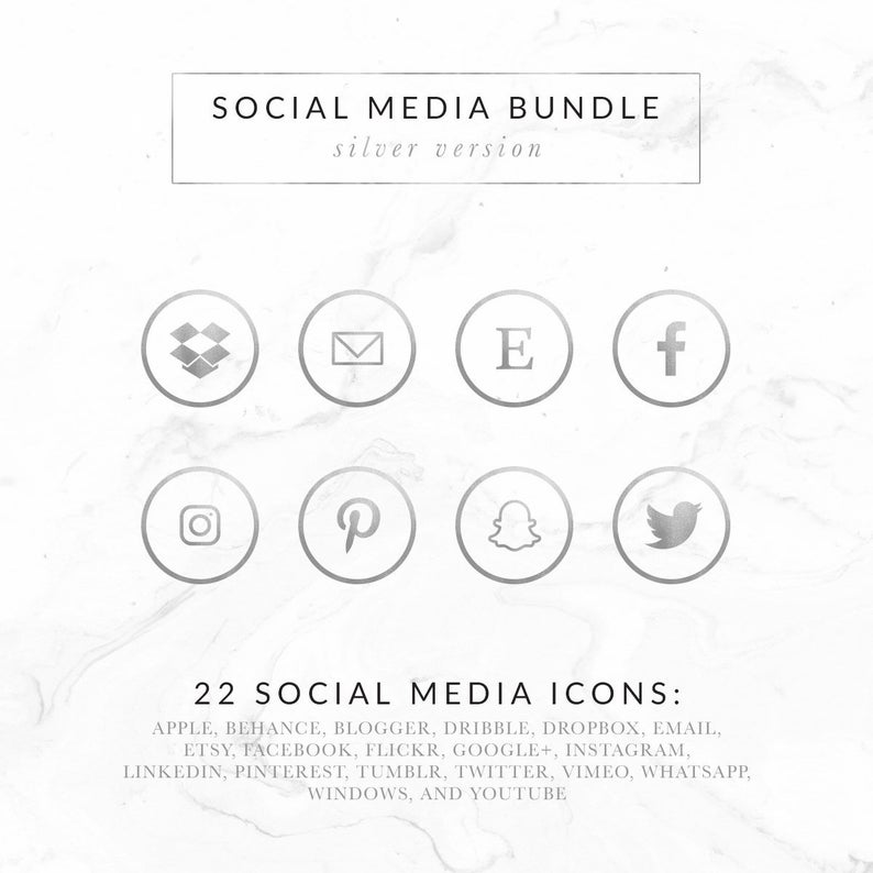 794x794 Silver Foil Social Media Icons Social Media Buttons Silver Etsy