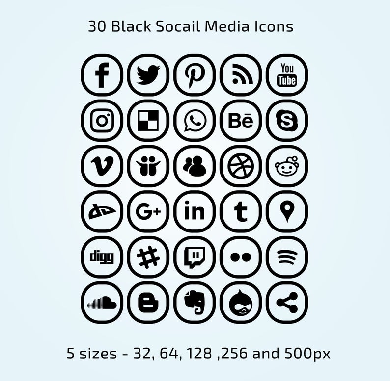 794x777 Social Media Icon Set Black And White Icons Social Media Etsy
