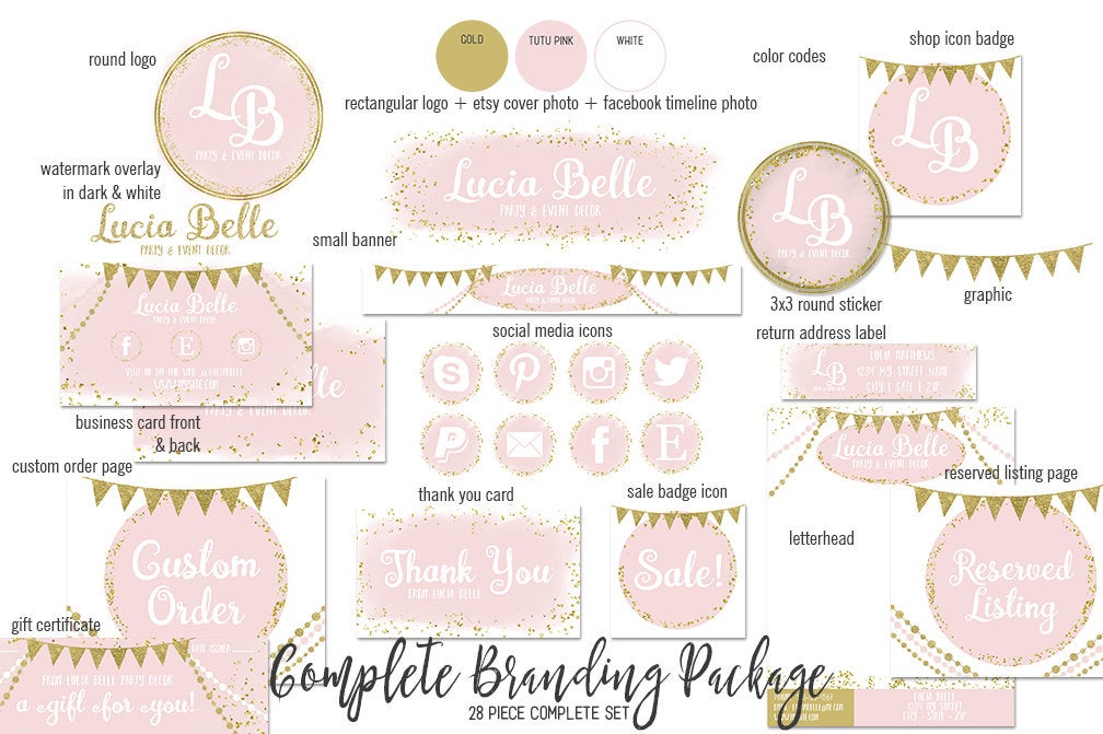 1008x671 Blush Pink Gold Confetti Etsy Shop Set Party Branding