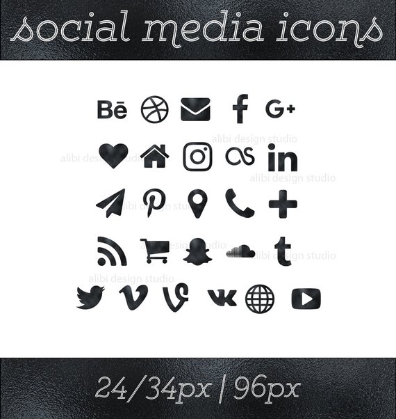 570x602 Social Media Icons Black Foil Icons Black Button Social Etsy