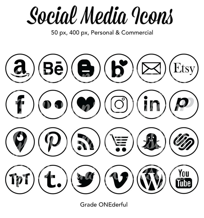 794x849 Social Media Icons White And Black Social Media Buttons Etsy