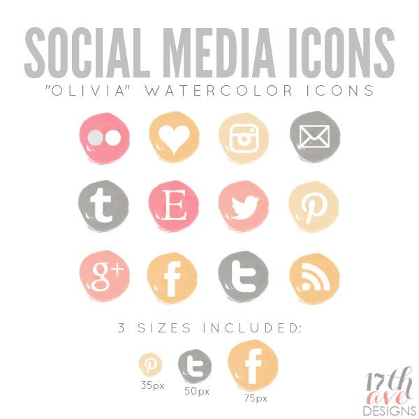 600x600 Watercolor Social Media Icons For Blog Web