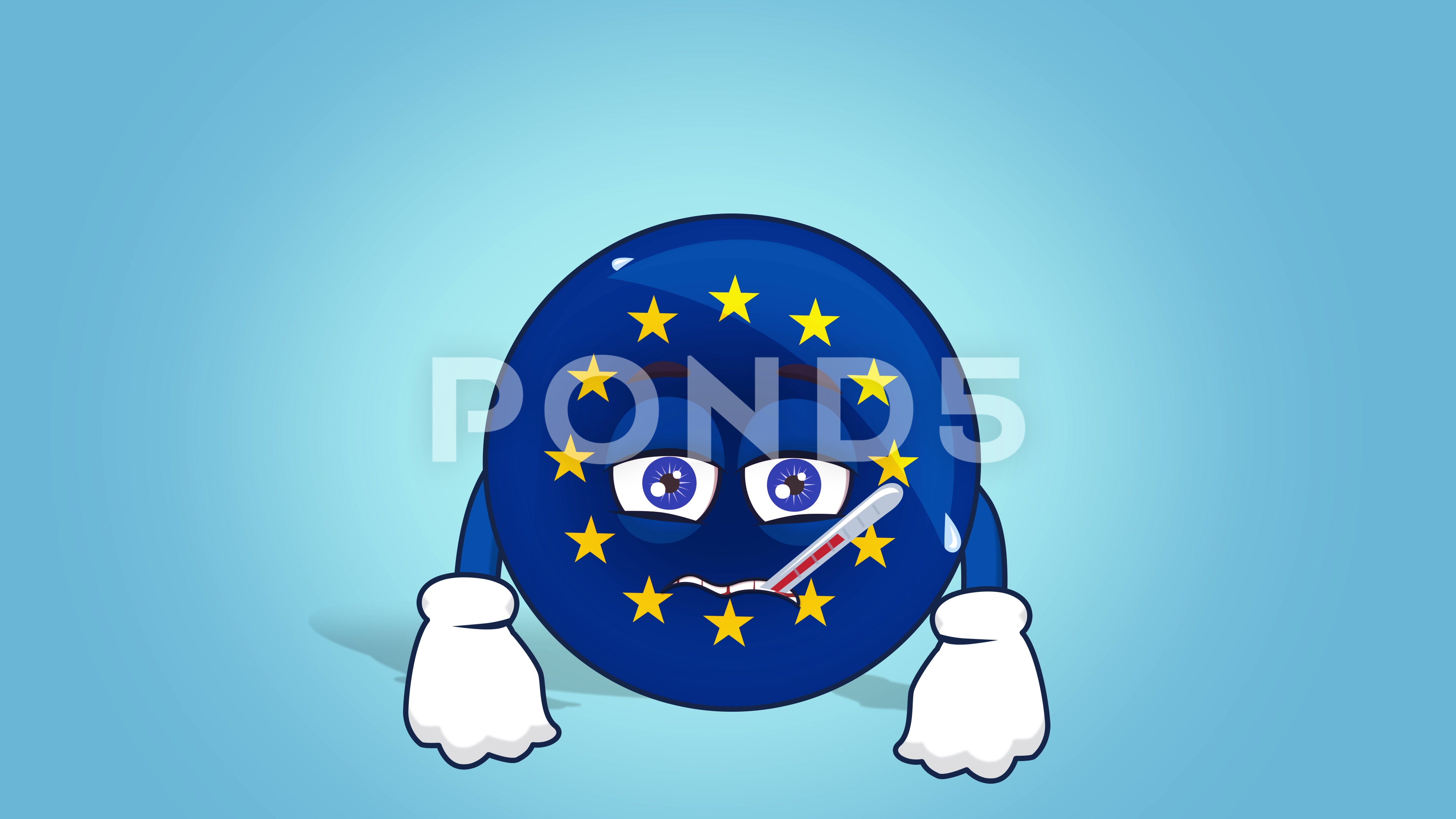 3840x2160 Cartoon European Union Icon Flag Ill With Face Animation Clip