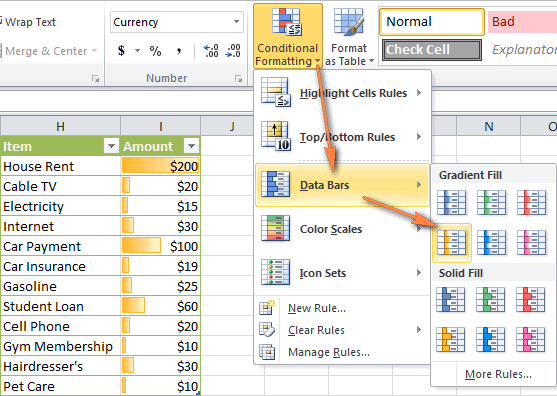 557x396 Excel Conditional Formatting Icon Sets, Data Bars And Color Scales