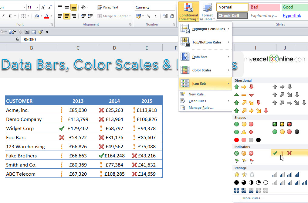 1015x668 Data Bars, Color Scales Icon Sets Free Microsoft Excel Tutorials