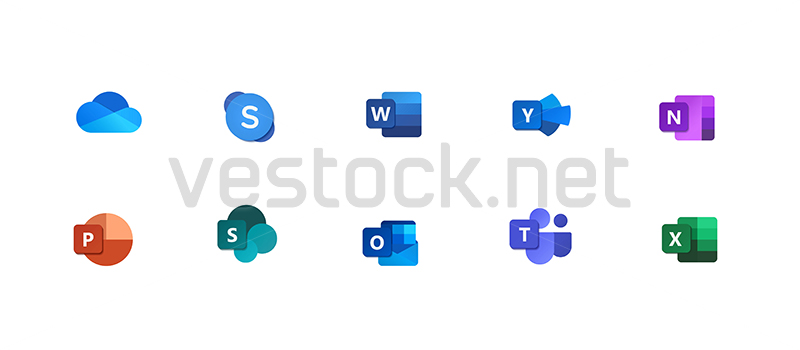 800x350 Microsoft New Office Icons Vector Word, Excel, Powerpoint