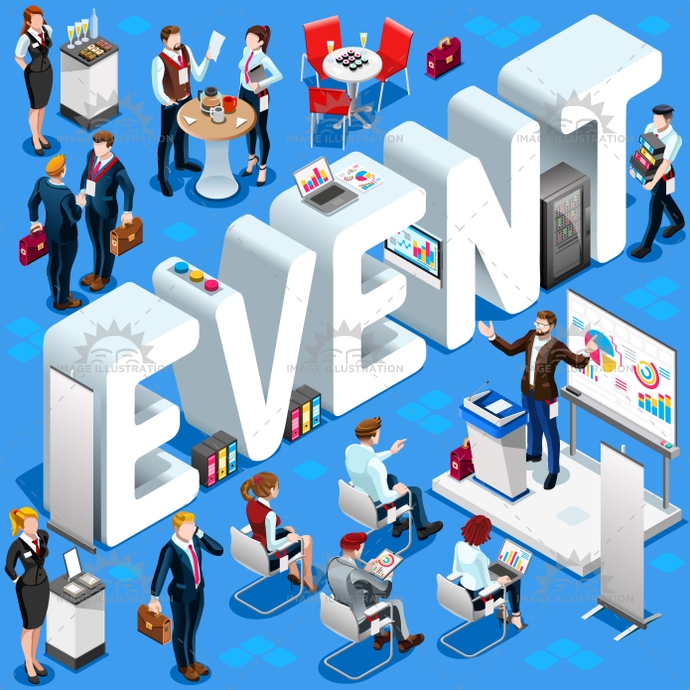 690x690 Event Isometric People Icon Set Vector Illustration