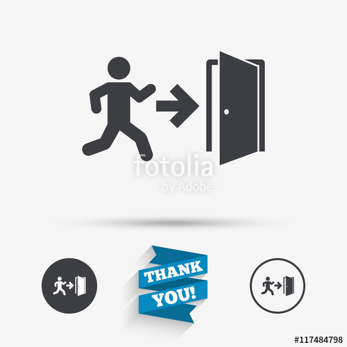 500x500 Emergency Exit Sign Icon Door With Right Arrow Stock Image