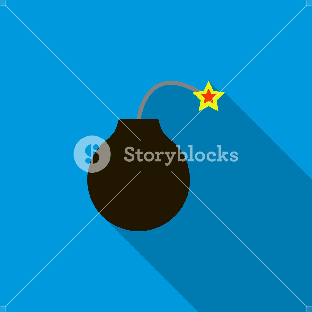 1000x1000 Bomb Ready To Explode Icon In Flat Style On A Blue Background