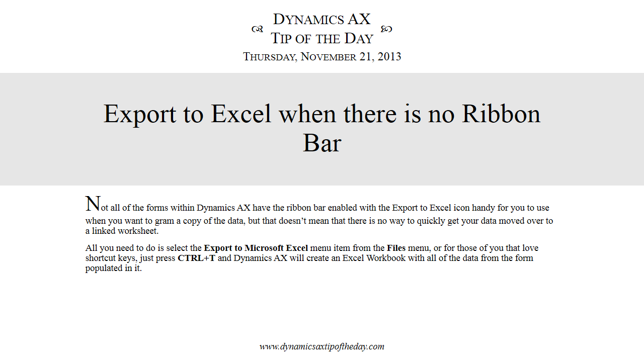 1280x720 Export To Excel When There Is No Ribbon Bar Dynamics Ax Tip