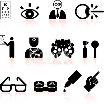 438x439 Eye Exam And Optometry Black White Vector Icon Set Stock Vector
