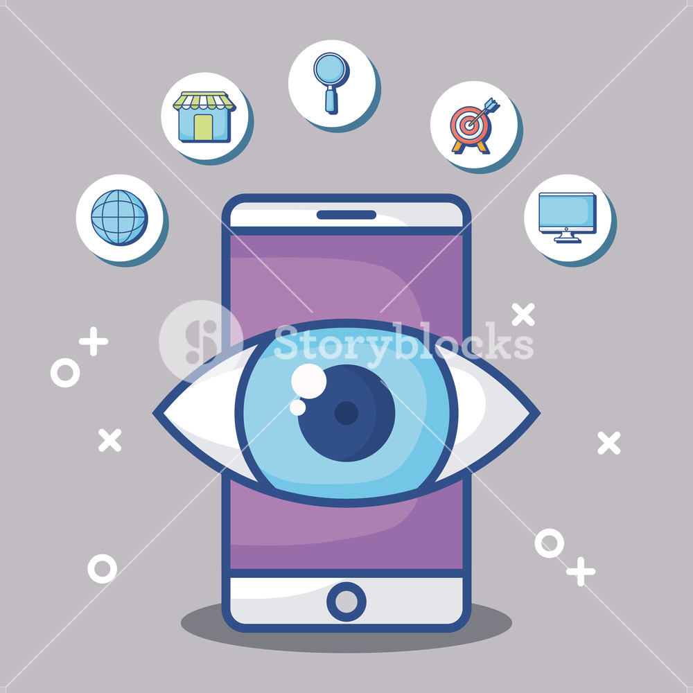 1000x1000 Cellphone And Eye With Digital Marketing Related Icons Around Over