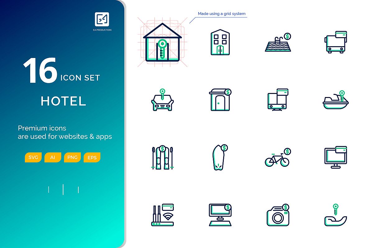 1200x800 Icon Set Rental Outline Fill Color Style