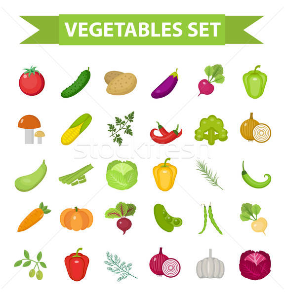 577x600 Vegetable Icon Set, Flat, Cartoon Style Fresh Vegetables