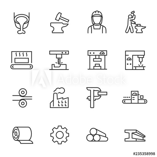 500x500 Metallurgy, Icon Set Metal Production Industry, Linear Icons