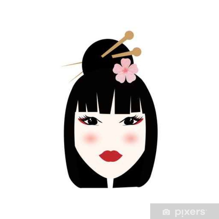 700x700 Beautiful Geisha Face Icon Vector Illustration Graphic Design Wall