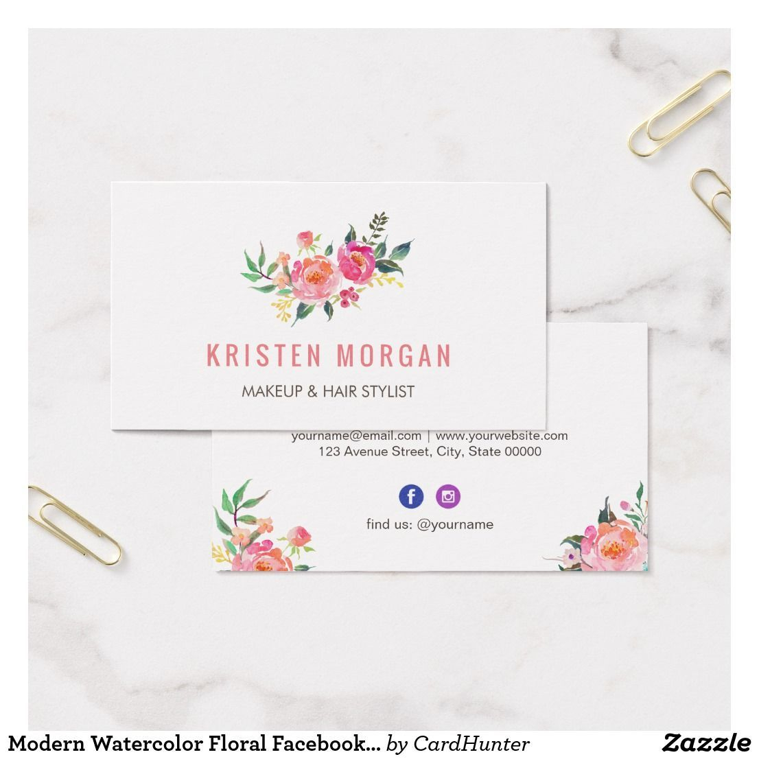 Modern Watercolor Floral Facebook Instagram Icon Business Card 1106x1106 Modern Watercolor Floral Facebook Instagram Icon Business Card