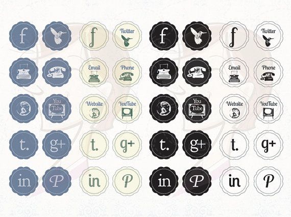 570x426 Social Media Icons, Business Vintage Icons Facebook Twitter