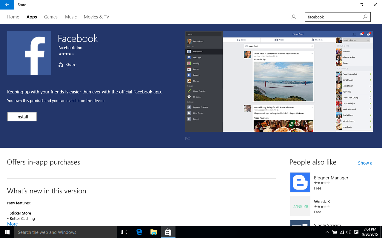 facebook app for windows 10 desktop