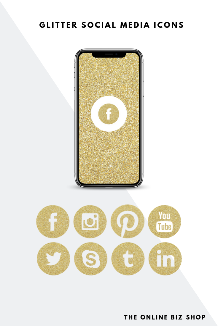 735x1102 Gold Glitter Social Media Icons, Facebook + Instagram Clipart