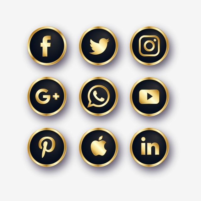 640x640 Golden Social Media Icons, Social Media Icons, Social Media