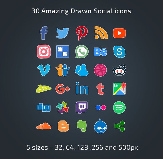 570x558 Social Media Icon Set Colorful Icons Social Media Graphic Etsy