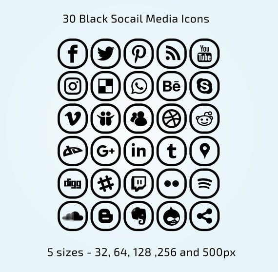 570x558 Social Media Icon Set Black And White Icons Social Media Etsy